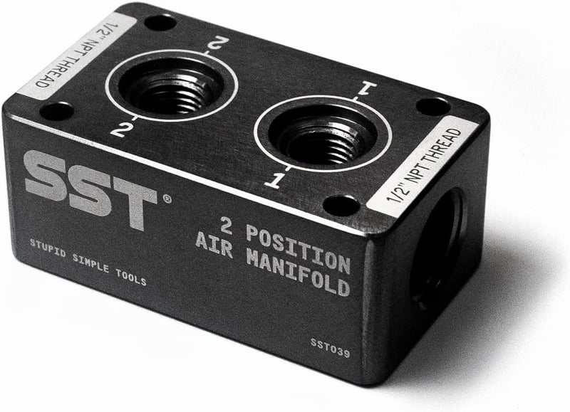 Stupid Simple Tools SST - Air Manifold - 1/2" NPT Inlet and 1/4" NPT Outlet - Multi-Port Function - Air Compressor Fittings - (2 Position) - Image 1